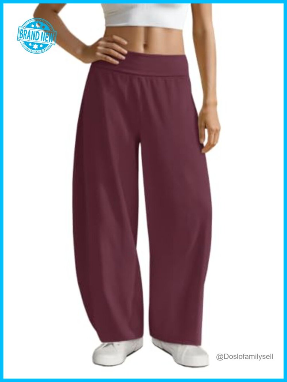 Womens Wide Leg Palazzo Barrel Pants High Rise Elastic Waist Baggy Trousers